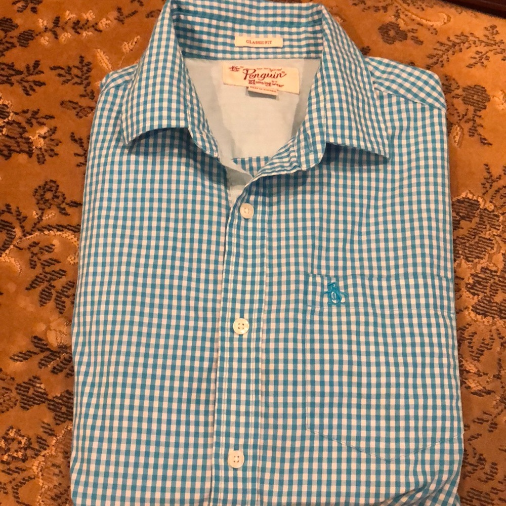 Penguin Teal gingham shirt Med
